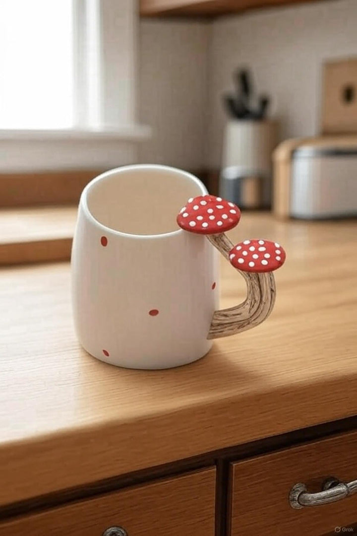Handmade Ceramic Mug with Mushroom Handle 400ml Rustic Forest-Inspired Design - handmade ceramic mug mushroom handle