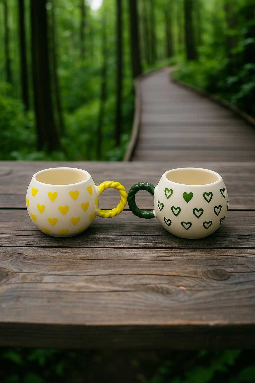 Handmade Ceramic Mugs with Mini Heart Embossed Design Set of 2 - handmade ceramic mugs mini heart embossed cozy kitchen