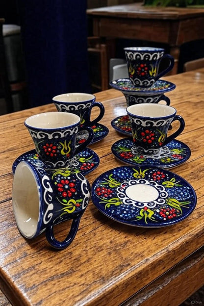 Handmade Embossed Coffee Cup Set for Turkish or Espresso - handmade embossed coffee turkish cup