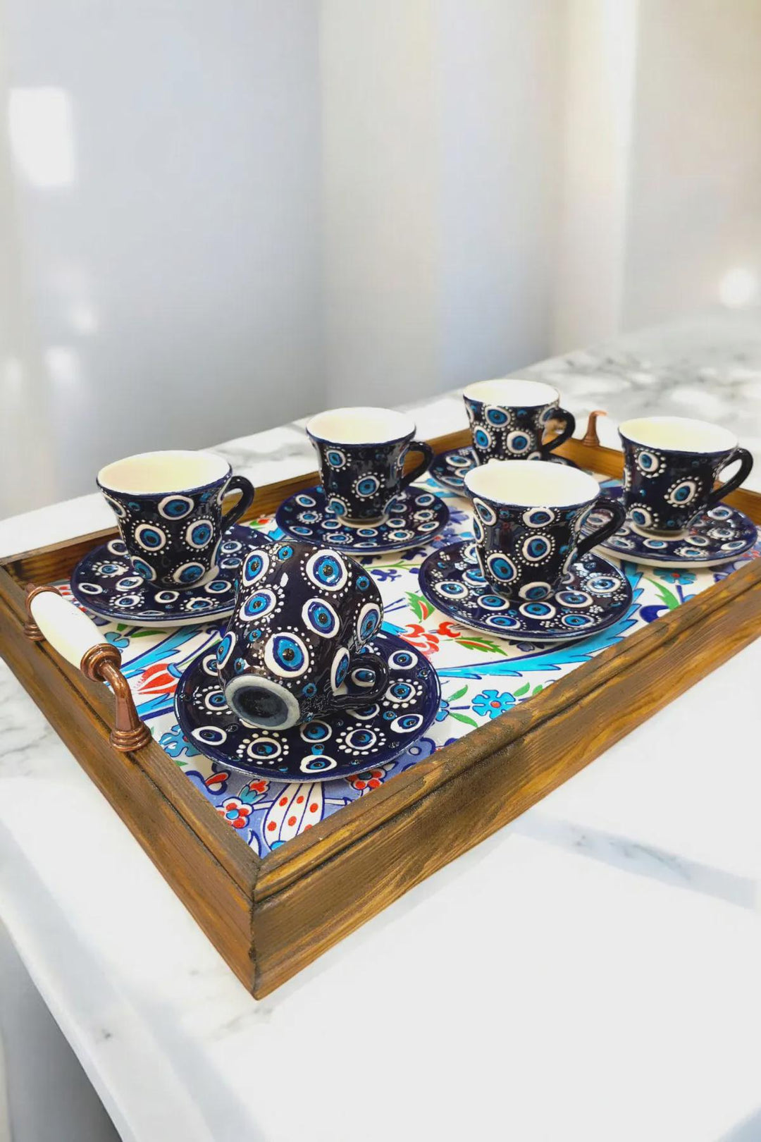Handmade Evil Eye Coffee Cup Set for Turkish Rituals - handmade evil eye turkish coffee cup set