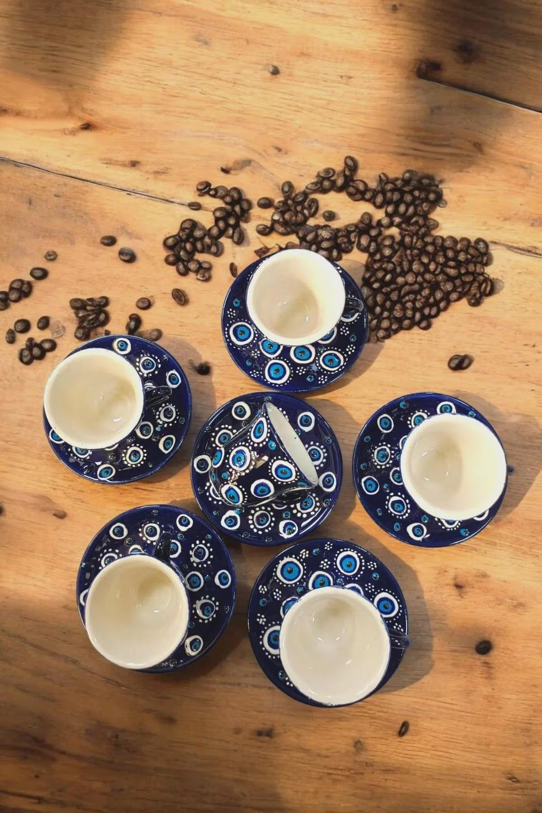 Handmade Evil Eye Coffee Cup Set for Turkish Rituals - handmade evil eye turkish coffee cup set