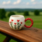 Handmade Floral Ceramic Mugs with Bubble Handle Set of 2 - Shop for Stylish Use handmade floral ceramic mugs bubble
