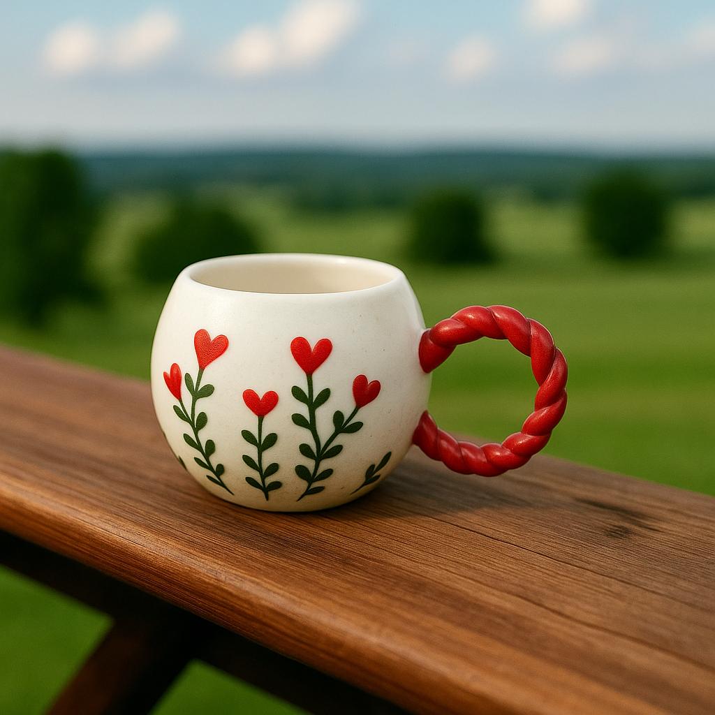 Handmade Floral Ceramic Mugs with Bubble Handle Set of 2 - Shop for Stylish Use handmade floral ceramic mugs bubble