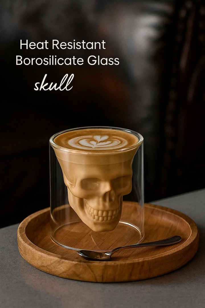 Handmade Skull Double Wall Glass Cup for Coffee Tea or Cocktails - Teleplus and handmade skull double gothic decor