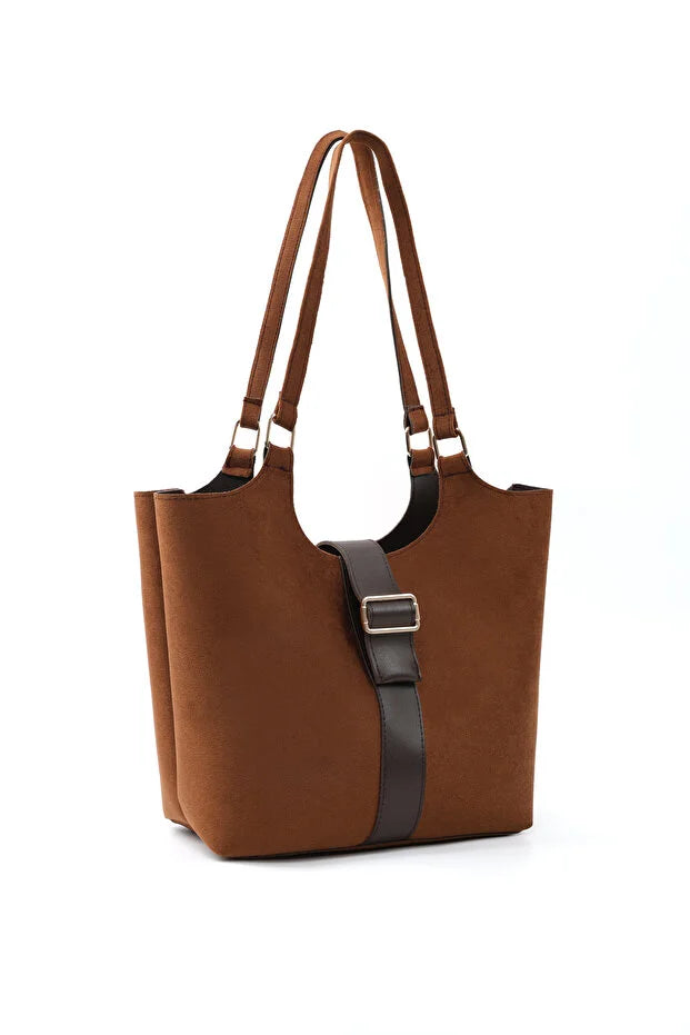 Brown Faux Leather Snap Closure Crossbody Hand Bag Single Compartment Shoulder Arm and Handbag Brown