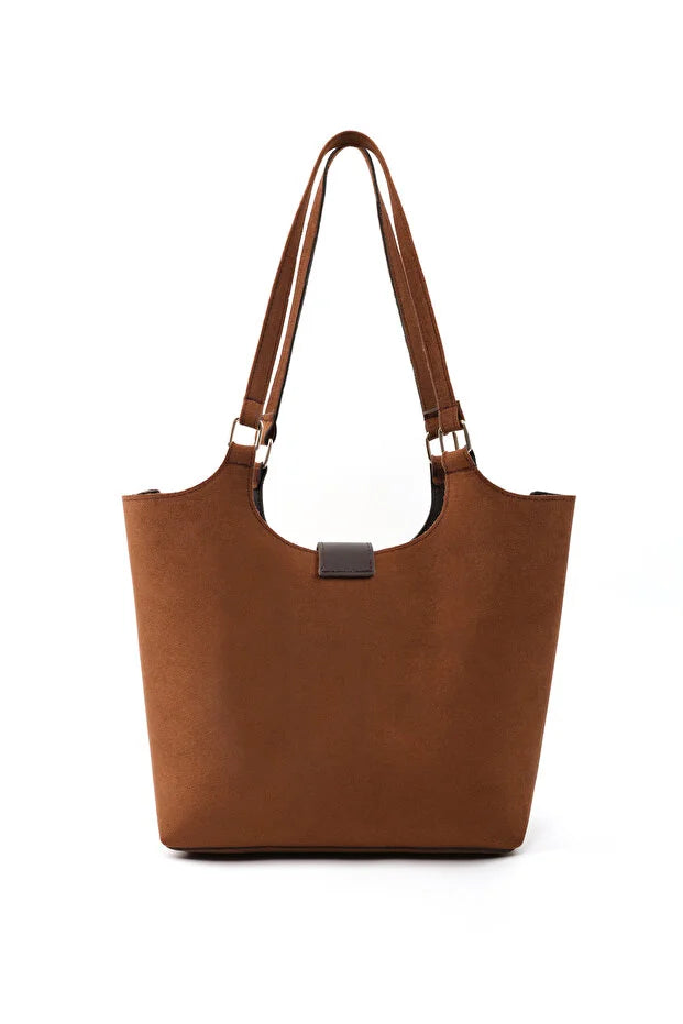 Brown Faux Leather Snap Closure Crossbody Hand Bag Single Compartment Shoulder Arm and Handbag Brown