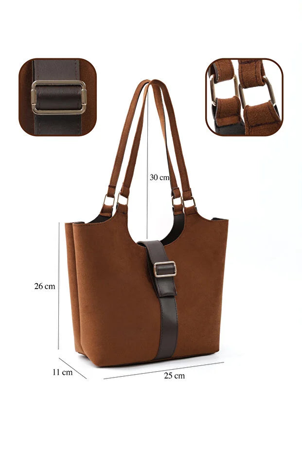 Brown Faux Leather Snap Closure Crossbody Hand Bag Single Compartment Shoulder Arm and Handbag Brown