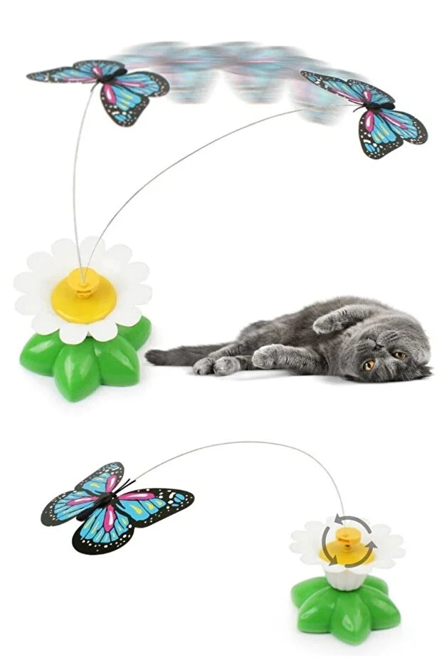 Interactive Rotating Butterfly Cat Toy Battery Operated Moving Cat Teaser Toy