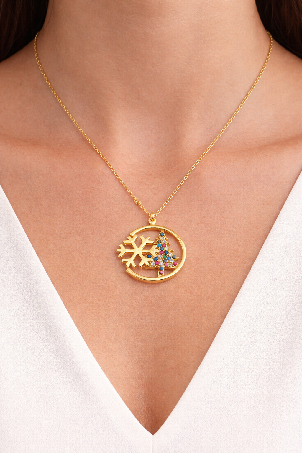 925 Sterling Silver Christmas Tree Necklace – Crystal Snowflake Pendant – Elegant Women’s Silver Jewelry – Holiday Gift