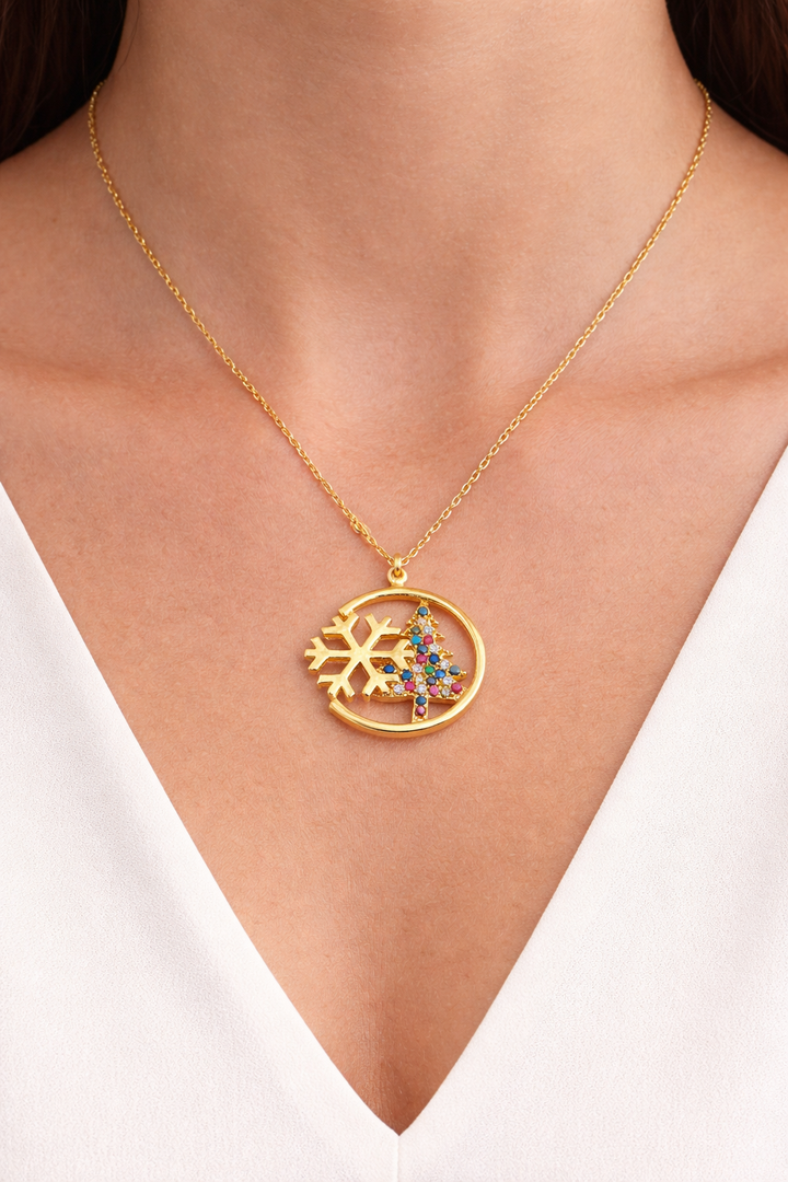 925 Sterling Silver Christmas Tree Necklace – Crystal Snowflake Pendant – Elegant Women’s Silver Jewelry – Holiday Gift