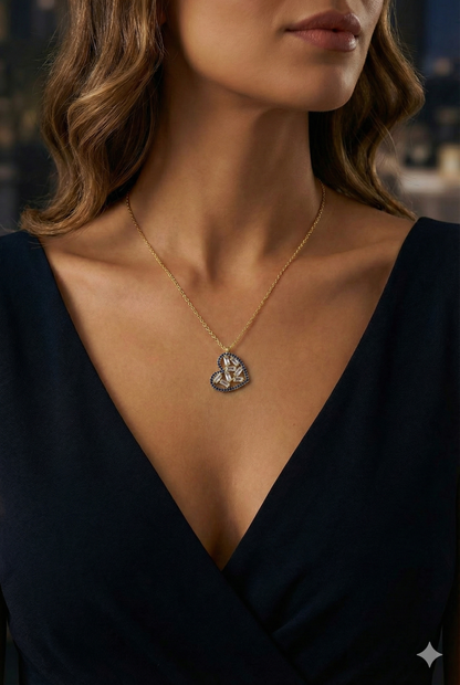 925 Sterling Silver Heart Pendant – Crystal Diamond Style Necklace