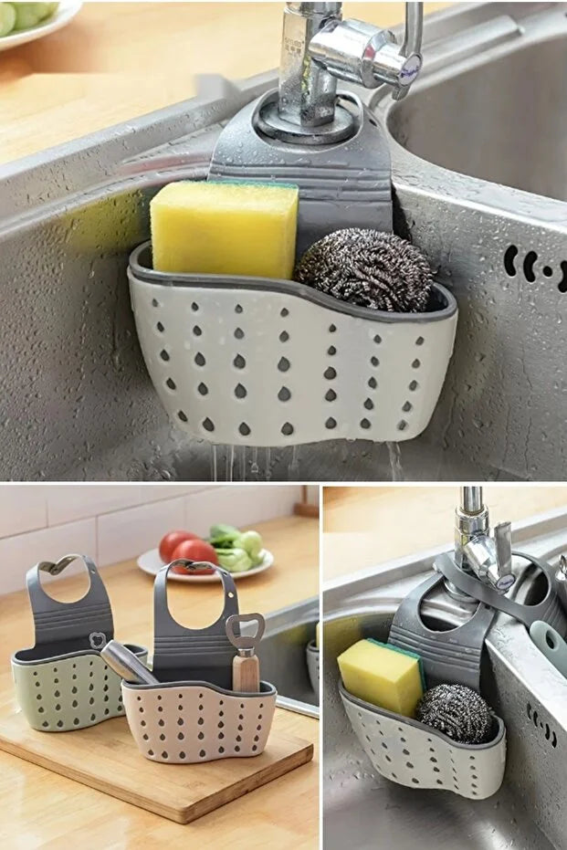 2-Compartment Hanging Sink Sponge Holder Practical Over Sink Organizer and Dish Sponge Rack
