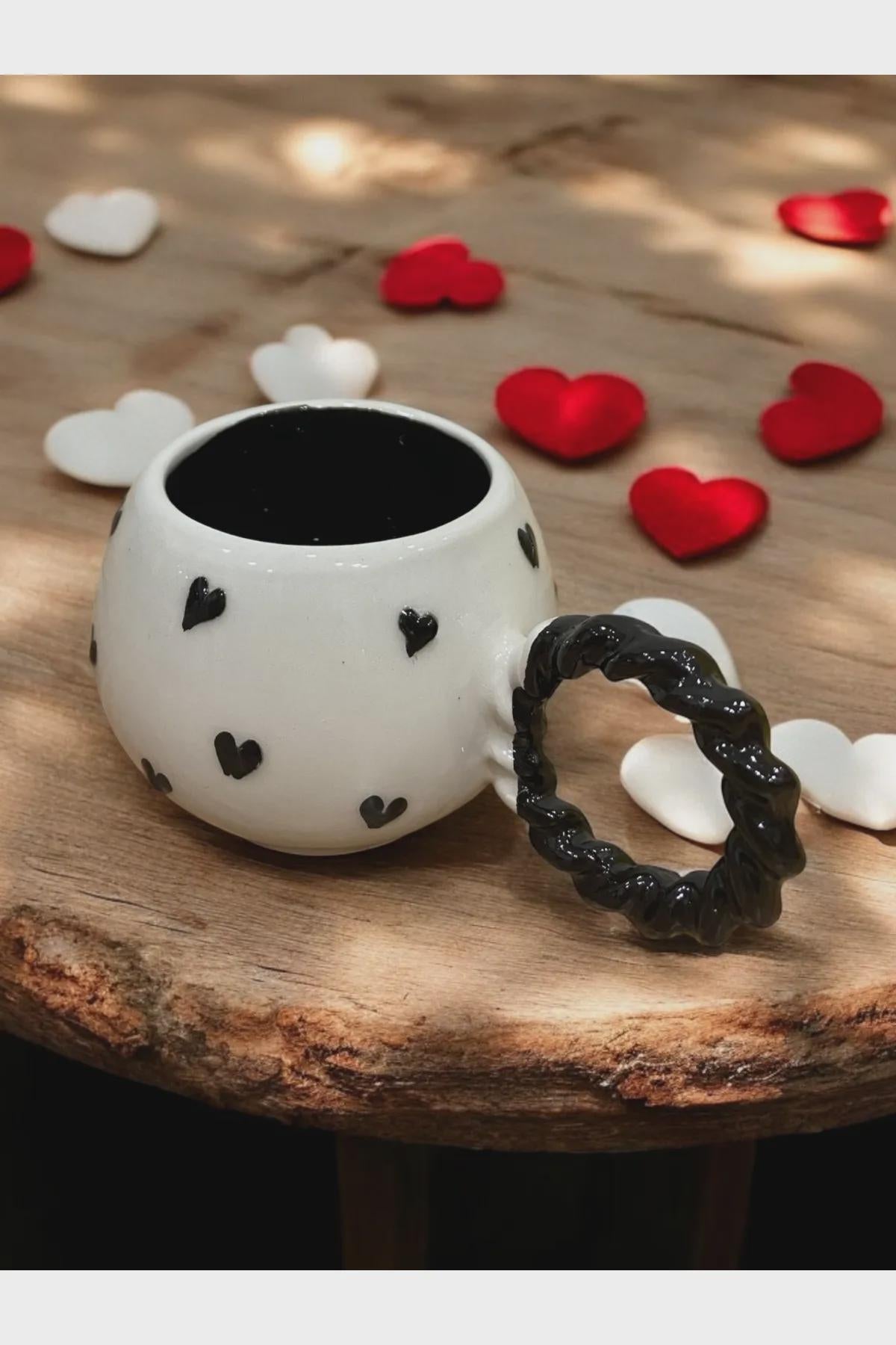 Set of 2 Handmade Ceramic Heart Mugs with Embossed Design - Teleplus handmade ceramic heart steel embossed design