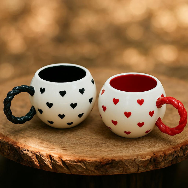 Set of 2 Handmade Ceramic Heart Mugs with Embossed Design - Teleplus handmade ceramic heart steel embossed design
