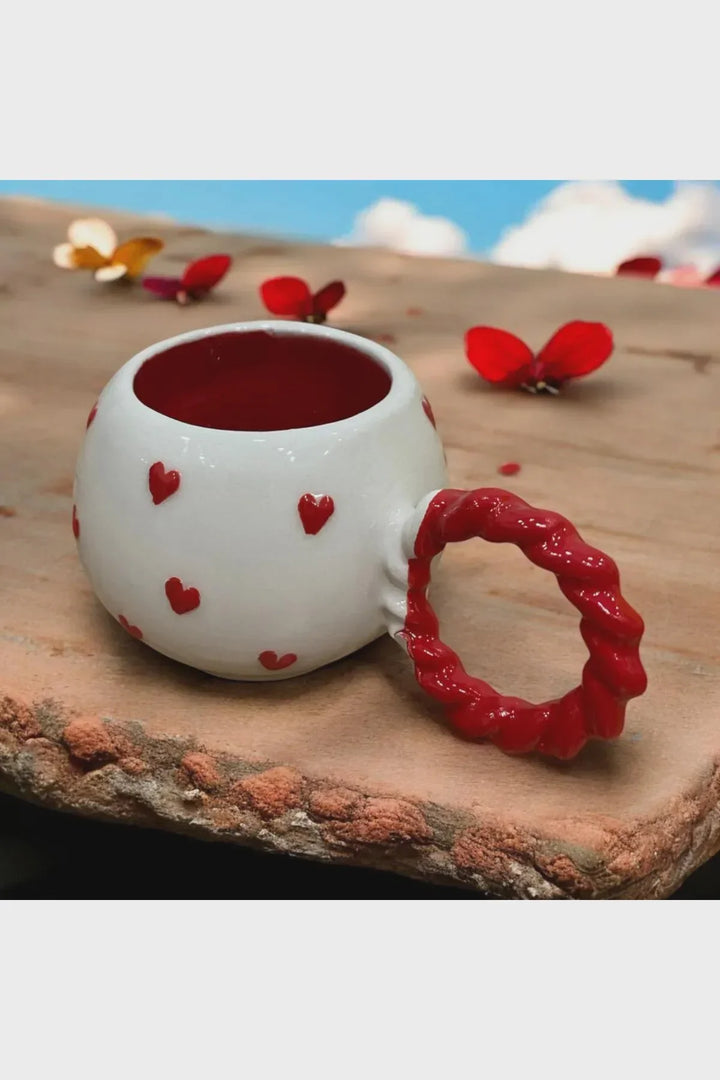 Set of 2 Handmade Ceramic Heart Mugs with Embossed Design - Teleplus handmade ceramic heart steel embossed design