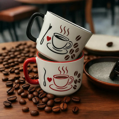 Set of 2 Handmade Ceramic Mugs with Coffee-Themed Hand-Painted Designs - handmade ceramic mugs coffee-themed designs