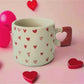 Set of 2 Handmade Ceramic Mugs with Red Heart Patterns for Valentine’s Day - handmade ceramic mugs red heart patterns
