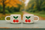 Set of 2 Handmade Cherry Mugs with Design for Your Kitchen - handmade cherry mugs ceramic design