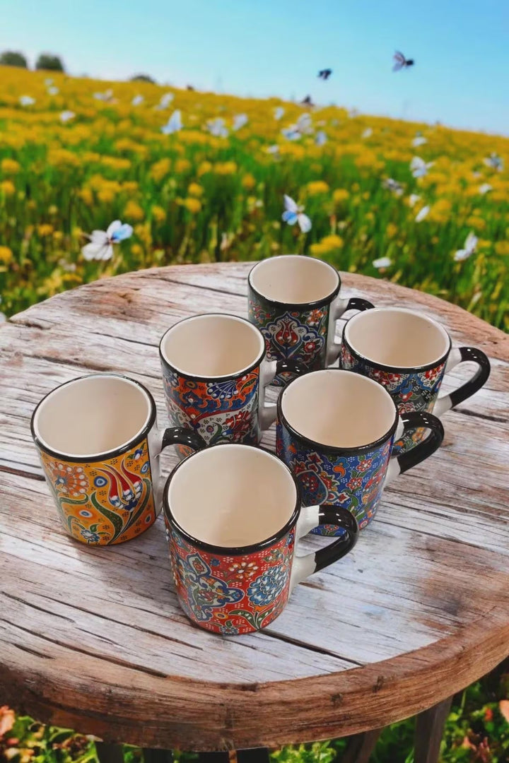 Set of 6 Handmade Ceramic Ethnic Mugs for Cultural Home Decor - handmade ceramic ethnic mugs cultural charm