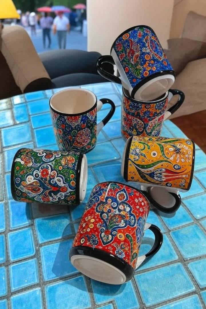 Set of 6 Handmade Ceramic Ethnic Mugs for Cultural Home Decor - handmade ceramic ethnic mugs cultural charm