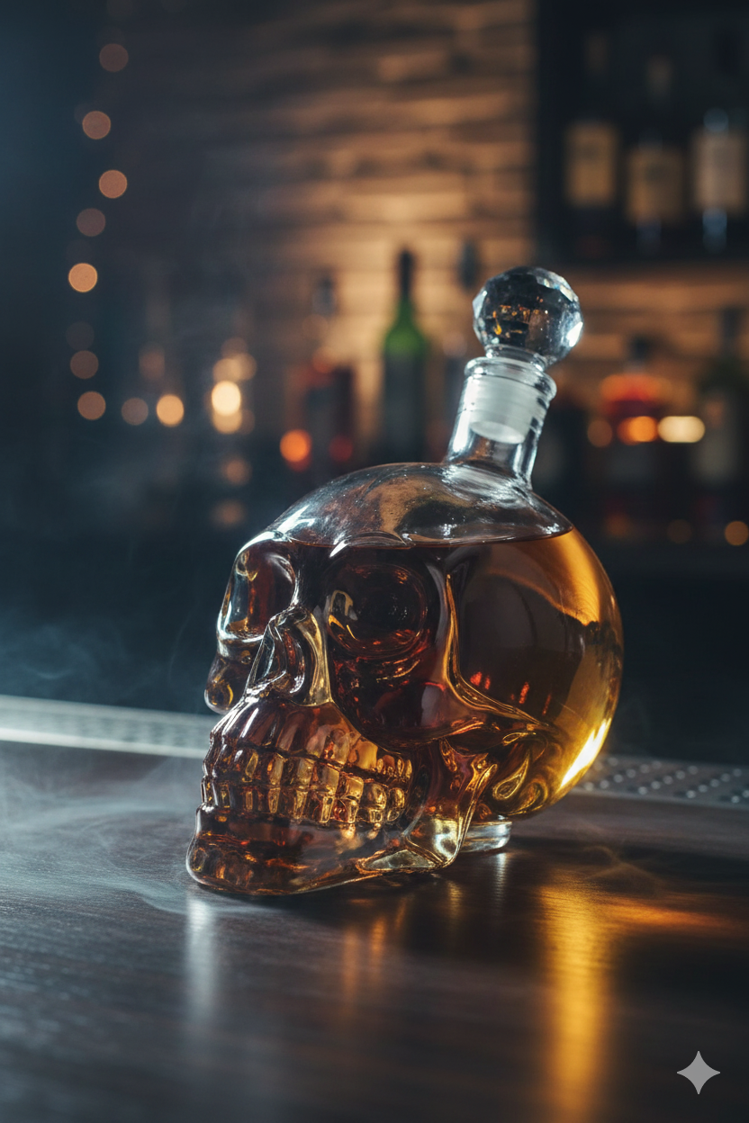 Crystal Skull Glass Bottle 350 ml Whiskey Liquor Decanter Gift Carafe