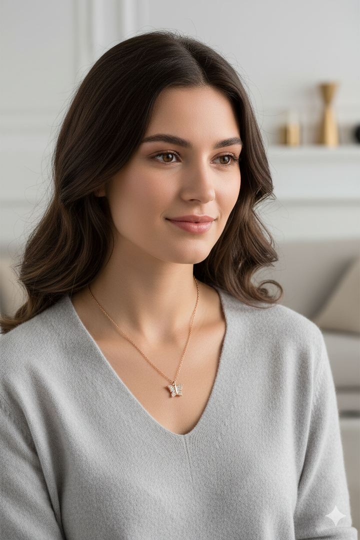 925 Sterling Silver Rose Gold Butterfly Necklace for Women Elegant Dainty Pendant Jewelry Gift