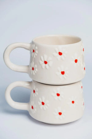 Unique Handmade White Daisy Mug Set for Floral Kitchen Decor - handmade white daisy mug set floral kitchen decor