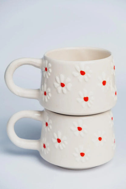 Unique Handmade White Daisy Mug Set for Floral Kitchen Decor - handmade white daisy mug set floral kitchen decor