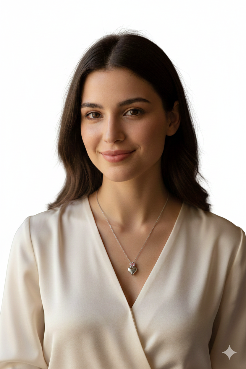 Stainless Steel Pink Stone Heart Necklace for Women