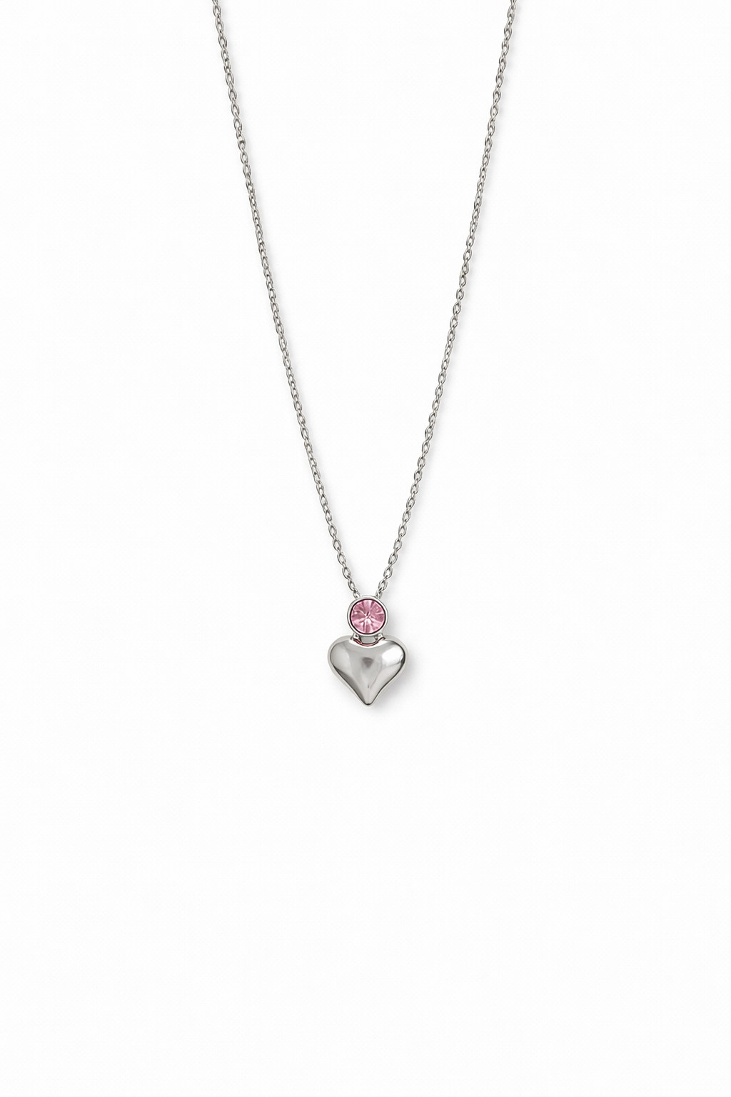 Stainless Steel Pink Stone Heart Necklace for Women