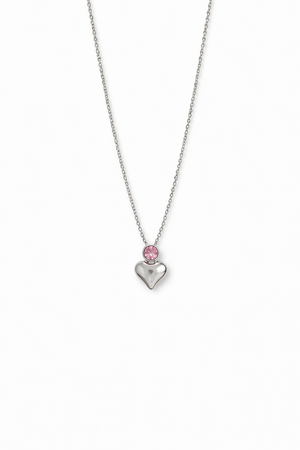 Stainless Steel Pink Stone Heart Necklace for Women